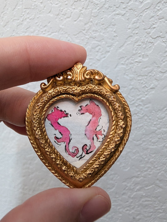 Mini Seahorse Painting - Original Watercolor Art by Lora Cavallin