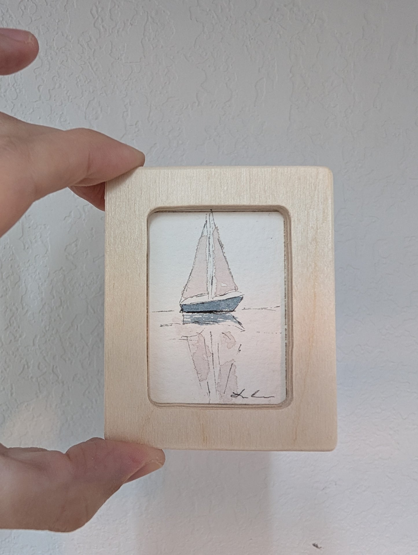 Mini Sailboat Painting - Original Watercolor Art by Lora Cavallin