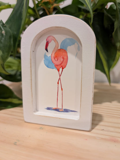 Mini Flamingo Art Print - Wood Arch Frame - Lora Cavallin Art
