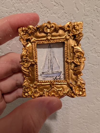 Mini Sailboat Painting - Original Watercolor Art by Lora Cavallin