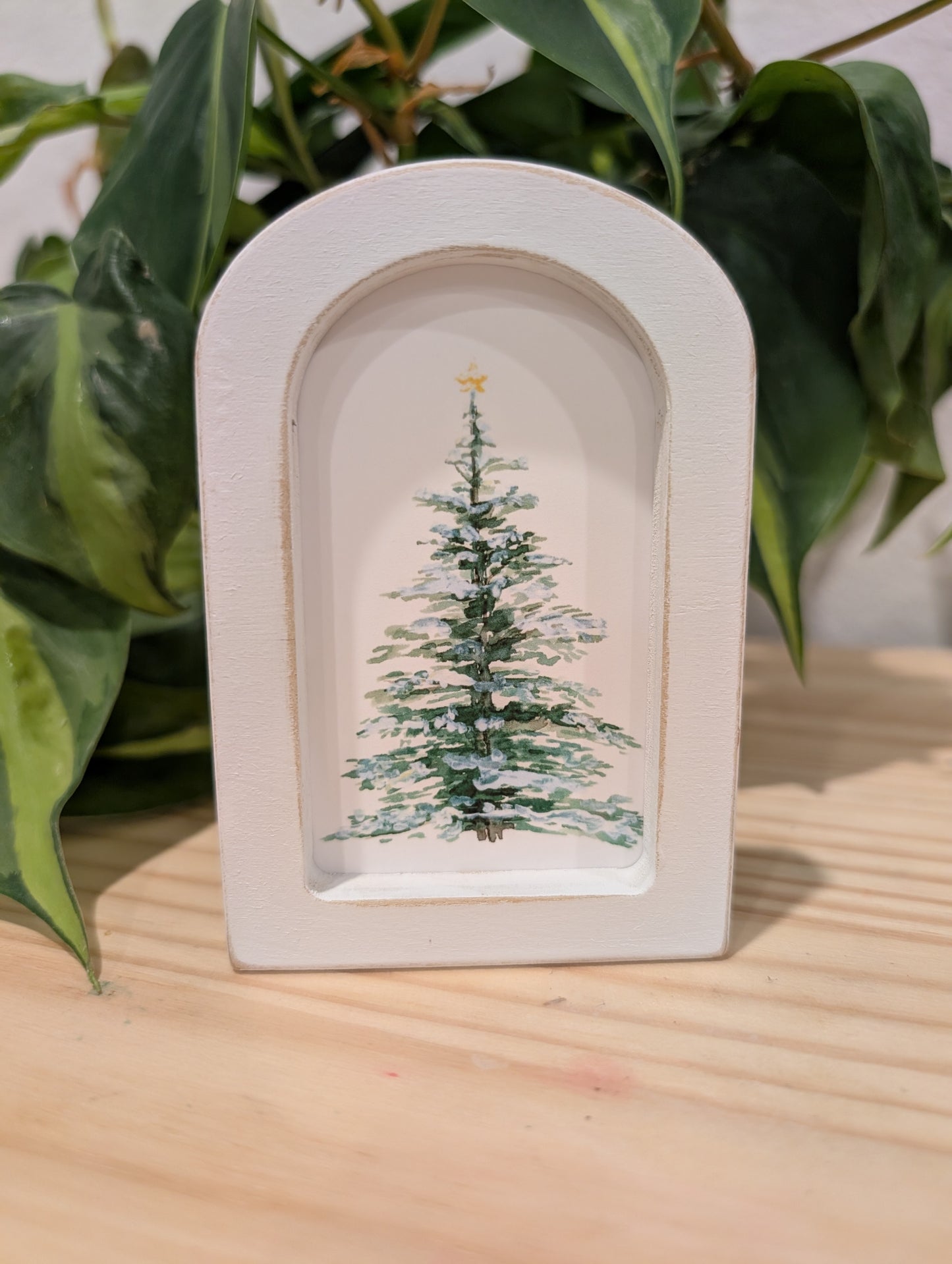 Mini Christmas Tree Art Print - Wood Arch Frame - Lora Cavallin Art