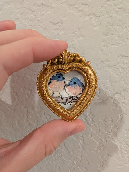 Mini Bluebirds in Love Painting - Original Watercolor Art by Lora Cavallin