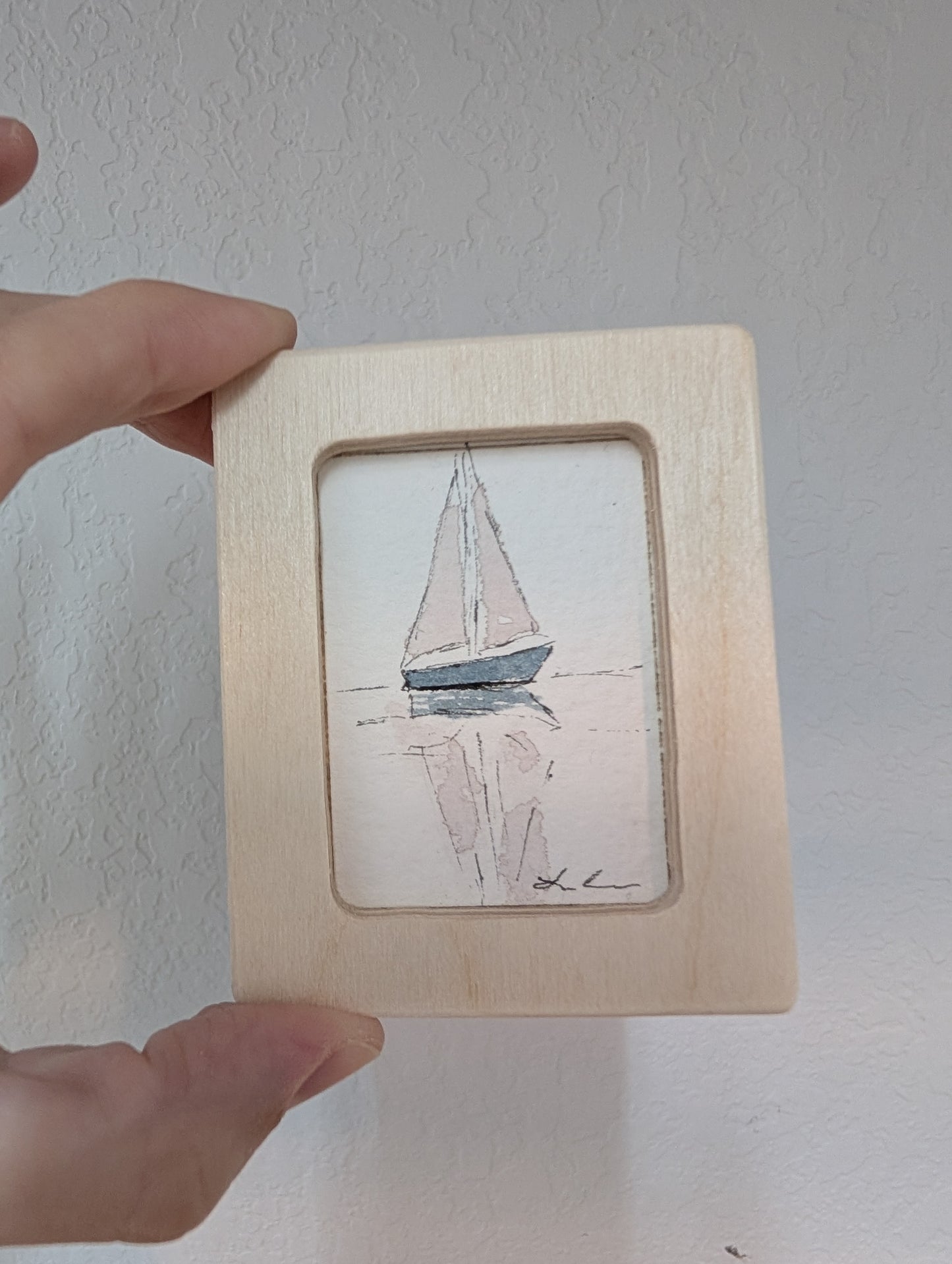 Mini Sailboat Painting - Original Watercolor Art by Lora Cavallin