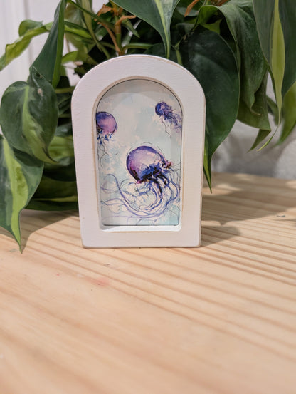 Mini Jellyfish Art Print - Wood Arch Frame - Lora Cavallin Art