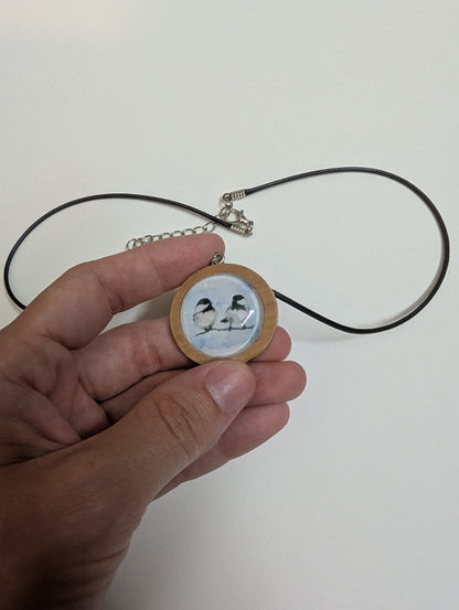 Chickadee Birds Pendant Necklace - Lora Cavallin Art
