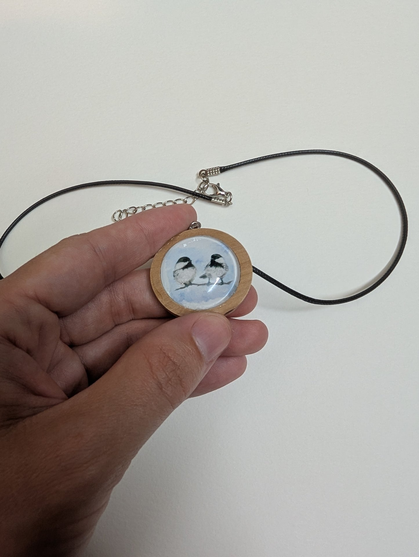 Chickadee Birds Pendant Necklace - Lora Cavallin Art