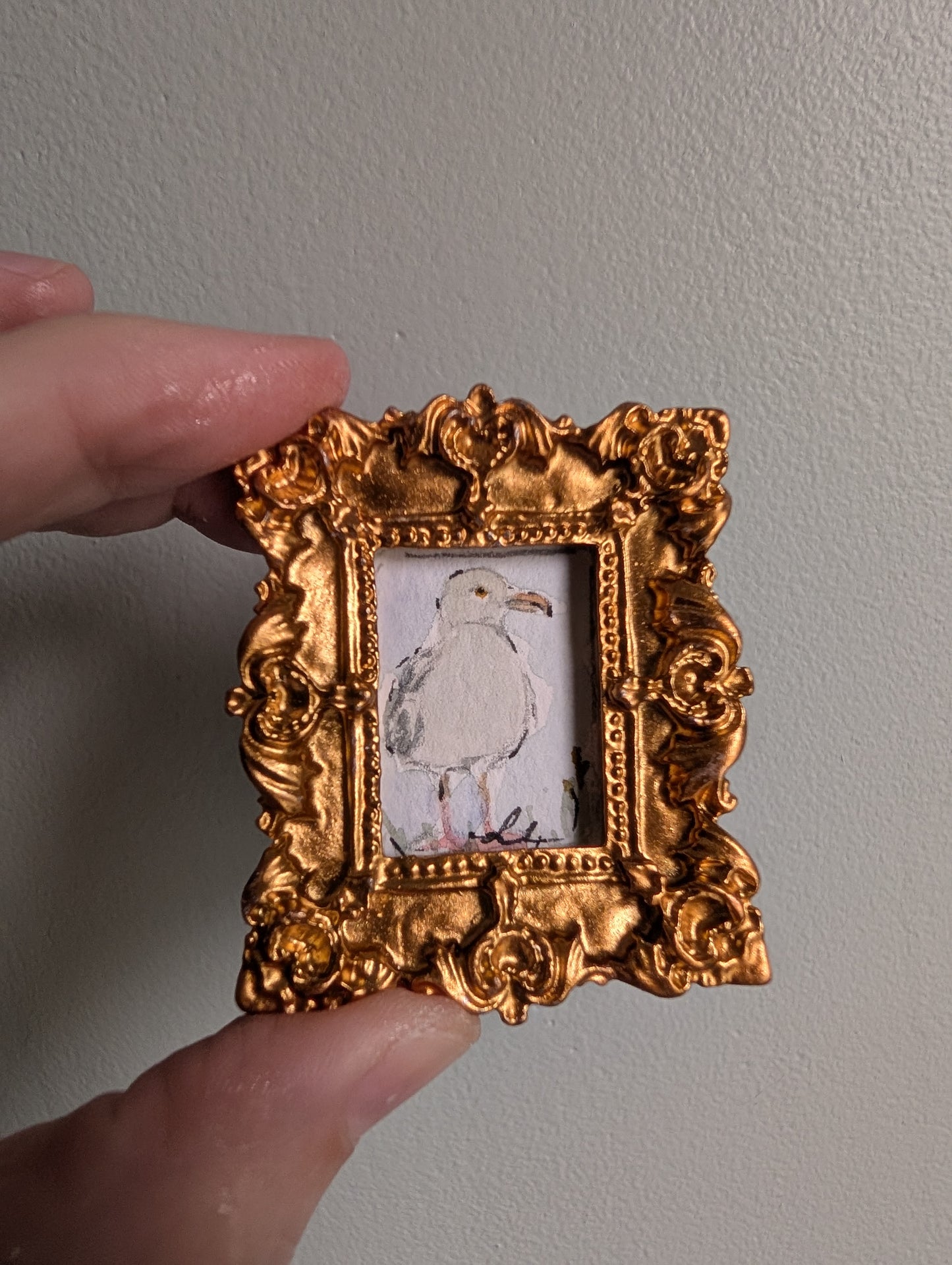 Mini Seagull Painting - Original Watercolor Art by Lora Cavallin