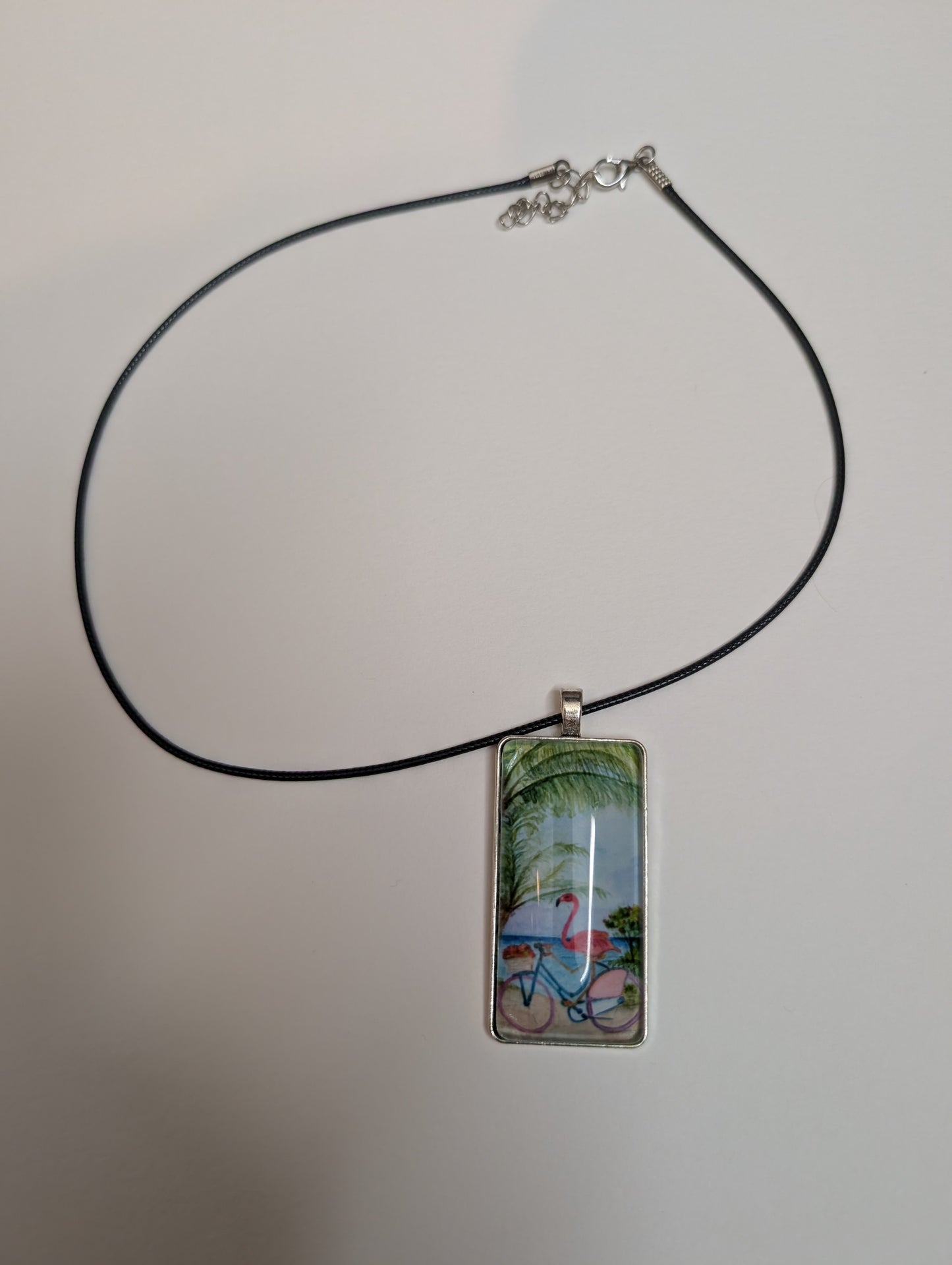 Flamingo on Bike Pendant Necklace - Lora Cavallin Art