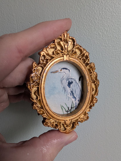 Mini Blue Heron Painting - Original Watercolor Art by Lora Cavallin