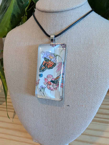 Butterfly and Flowers Pendant Necklace