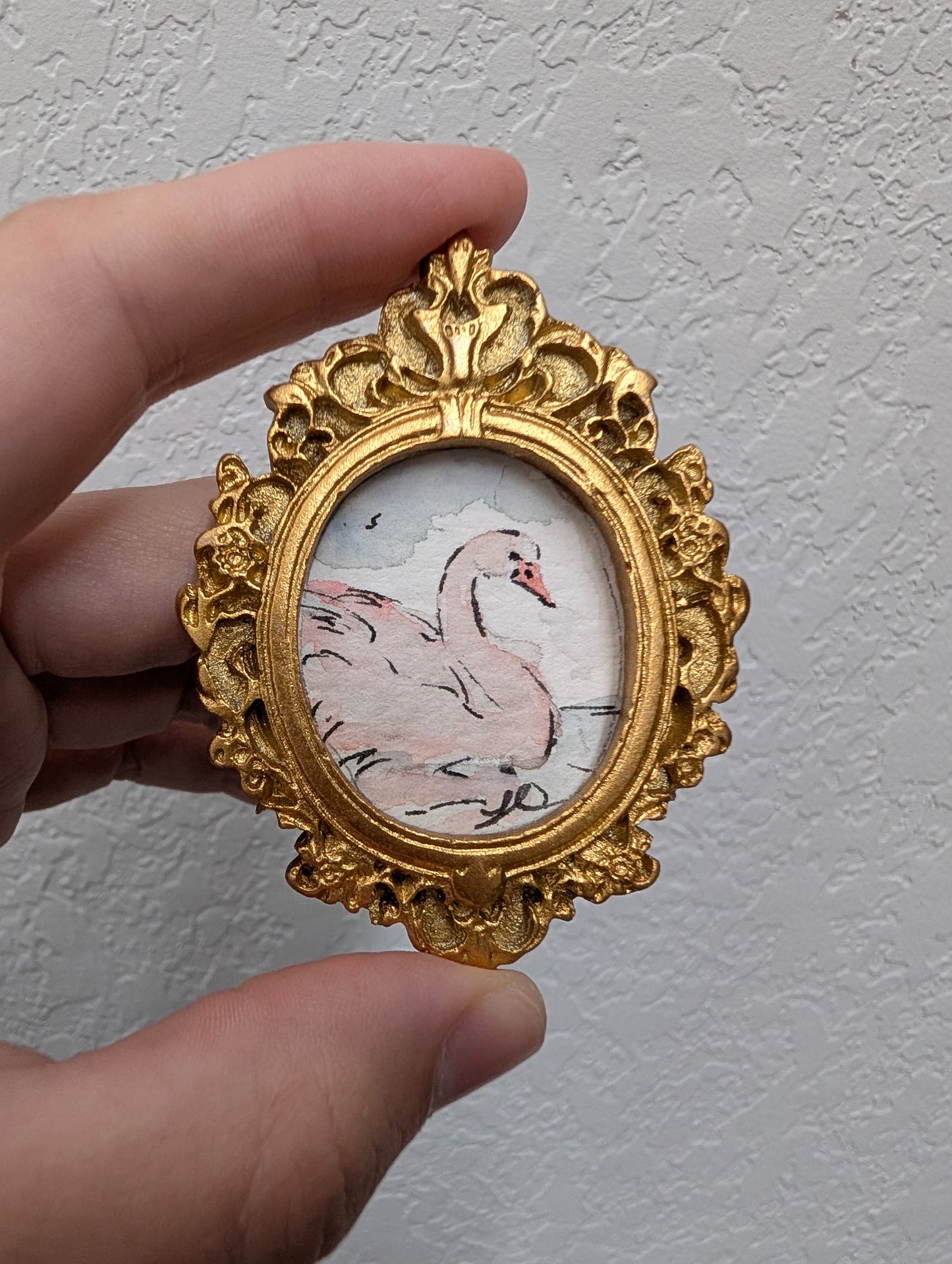 Mini Swan Painting - Original Watercolor Art by Lora Cavallin