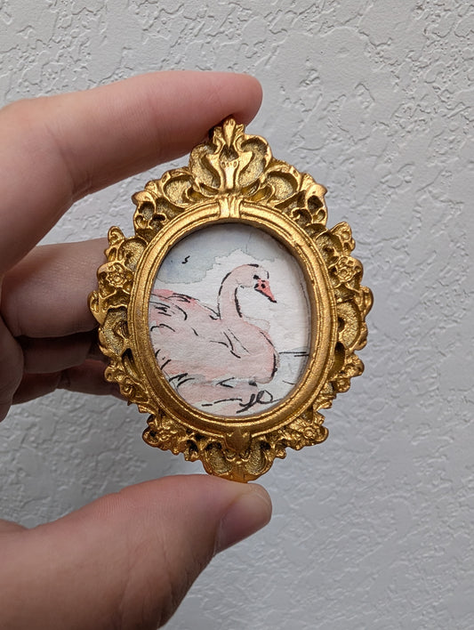 Mini Swan Painting - Original Watercolor Art by Lora Cavallin