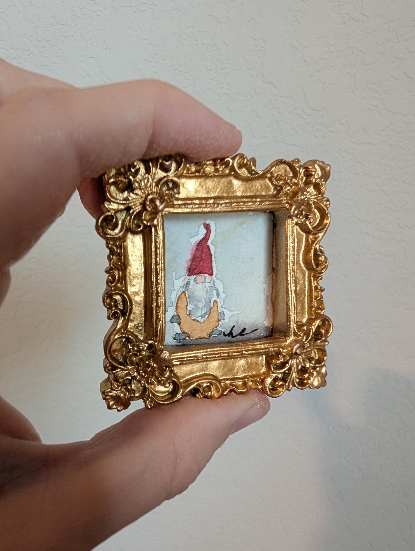 Mini Gnome Tomte Painting - Original Watercolor Art by Lora Cavallin