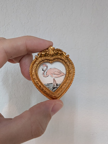 Mini Flamingo Painting - Tiny Original Watercolor Art by Lora Cavallin