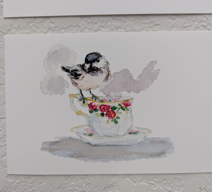 Six Bird and Teacup Art Prints