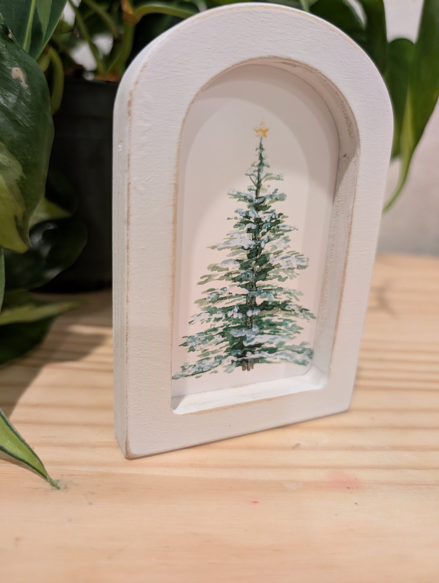 Mini Christmas Tree Art Print - Wood Arch Frame - Lora Cavallin Art