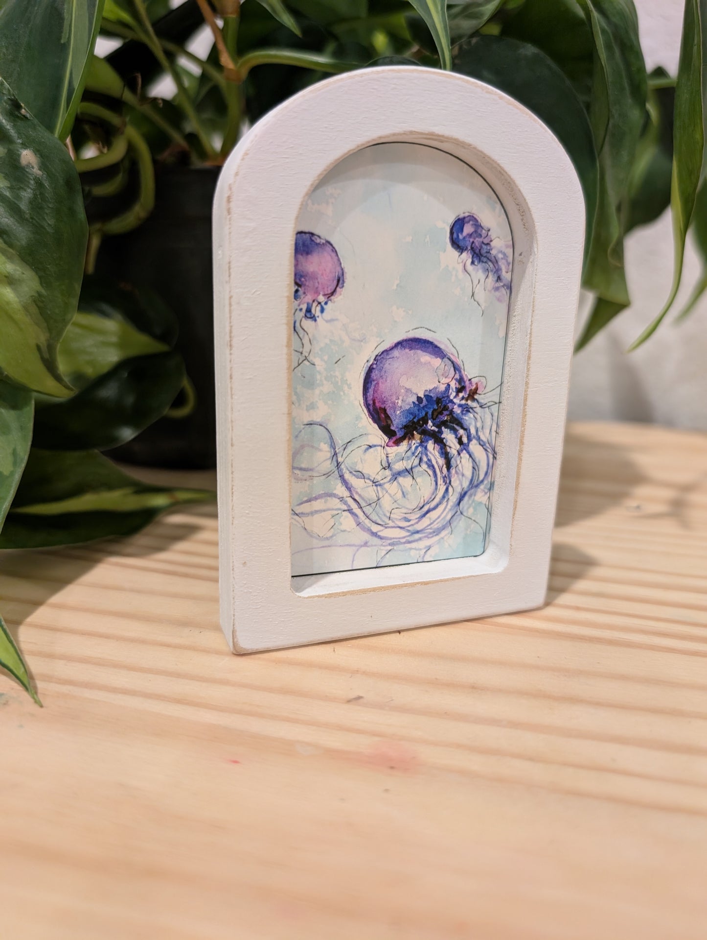 Mini Jellyfish Art Print - Wood Arch Frame - Lora Cavallin Art