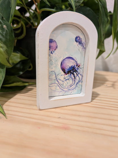 Mini Jellyfish Art Print - Wood Arch Frame - Lora Cavallin Art