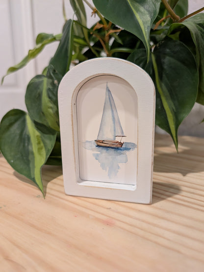 Mini Sailboat Art Print - Wood Arch Frame - Lora Cavallin Art