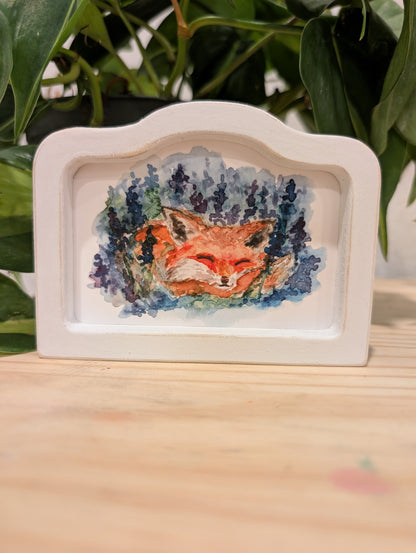 Mini Sleeping Fox Art Print - Wood Arch Frame - Lora Cavallin Art