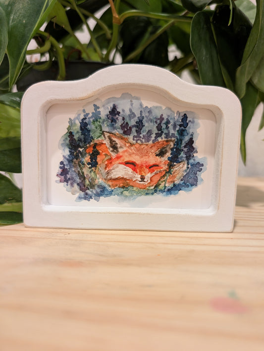 Mini Sleeping Fox Art Print - Wood Arch Frame - Lora Cavallin Art