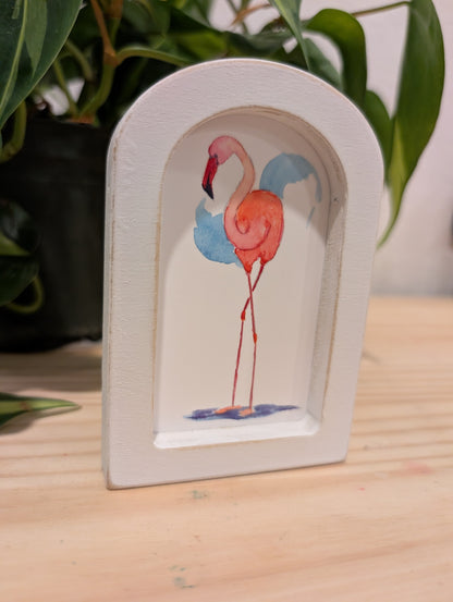 Mini Flamingo Art Print - Wood Arch Frame - Lora Cavallin Art