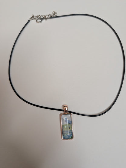 Blue Heron in Creek Pendant Necklace - Lora Cavallin Art