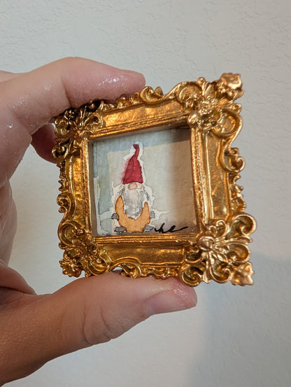 Mini Gnome Tomte Painting - Original Watercolor Art by Lora Cavallin
