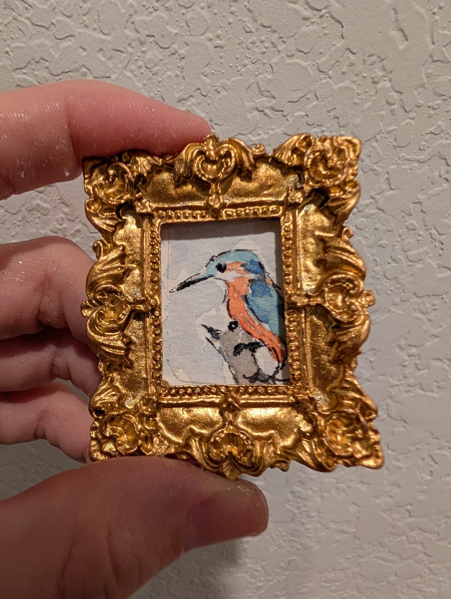 Mini Kingfisher Painting - Original Watercolor Art by Lora Cavallin