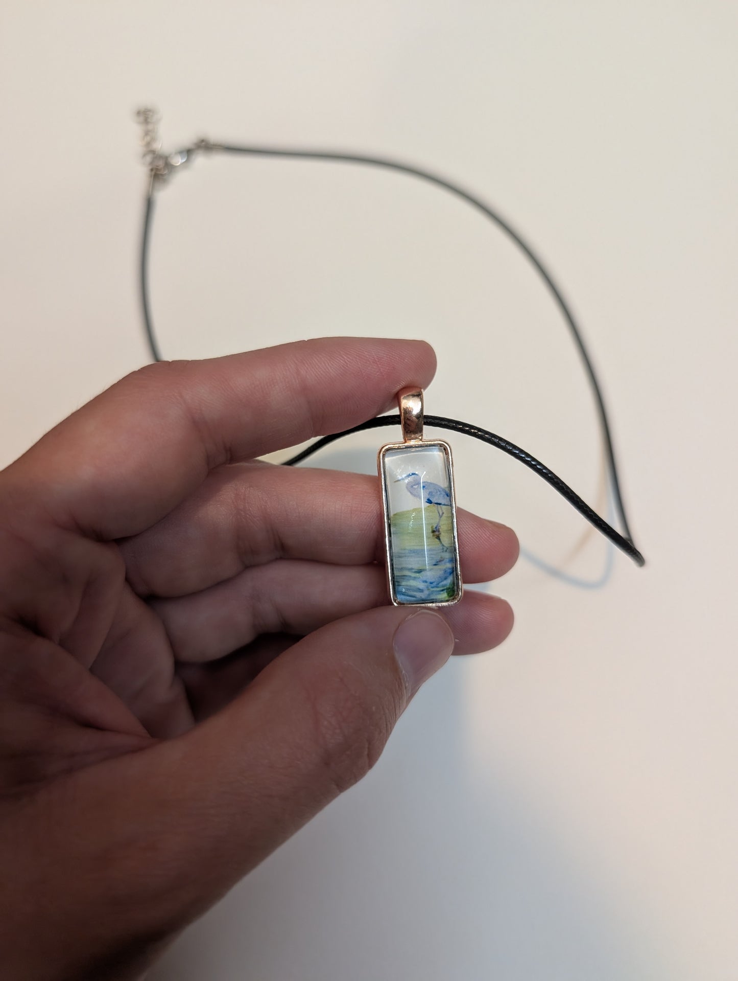 Blue Heron in Creek Pendant Necklace - Lora Cavallin Art