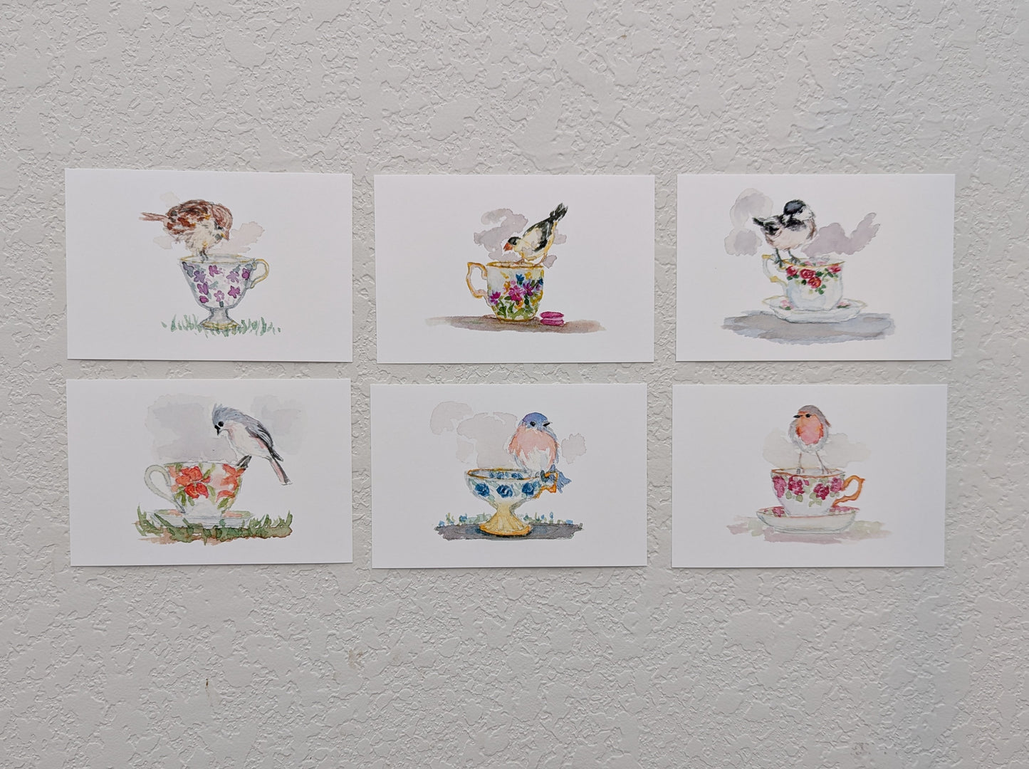 Six Bird and Teacup Art Prints