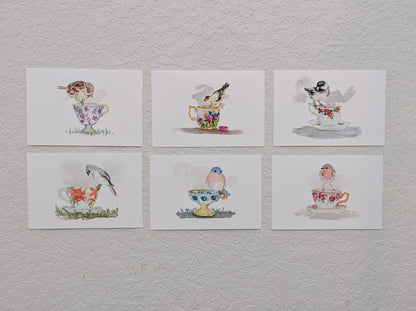 Six Bird and Teacup Art Prints