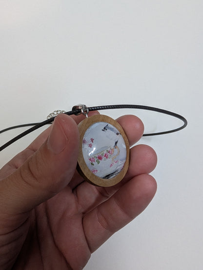 Titmouse Bird on Teacup Pendant Necklace - Lora Cavallin Art