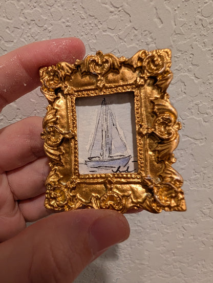 Mini Sailboat Painting - Original Watercolor Art by Lora Cavallin