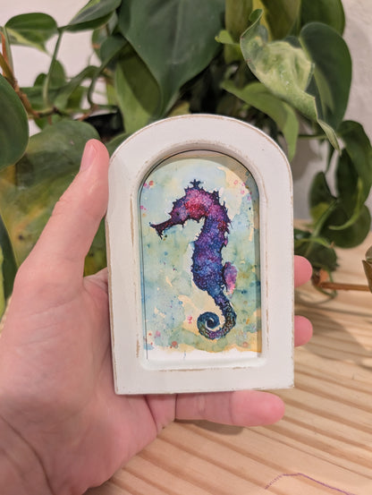 Mini Seahorse Art Print - Wood Arch Frame - Lora Cavallin Art