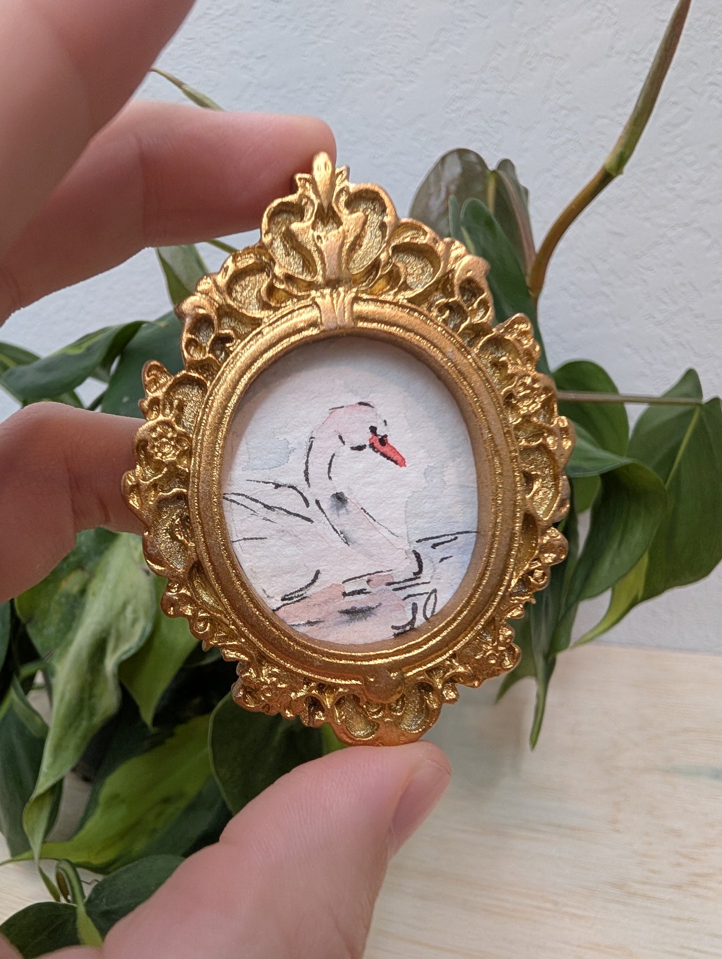 Mini Swan Painting - Original Watercolor Art by Lora Cavallin