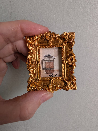Mini French Press Coffee Maker Painting - Original Watercolor Art by Lora Cavallin