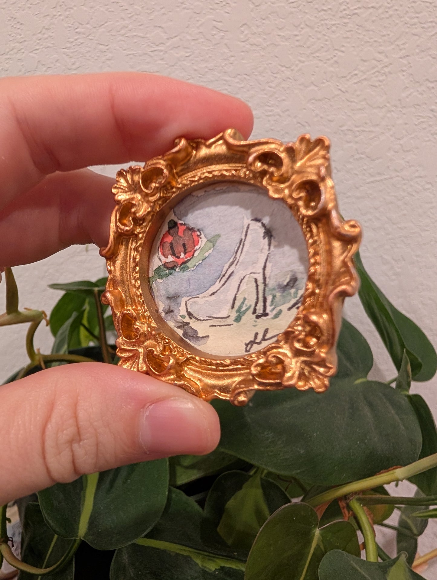 Mini Cinderella Shoe Painting - Original Watercolor Art by Lora Cavallin