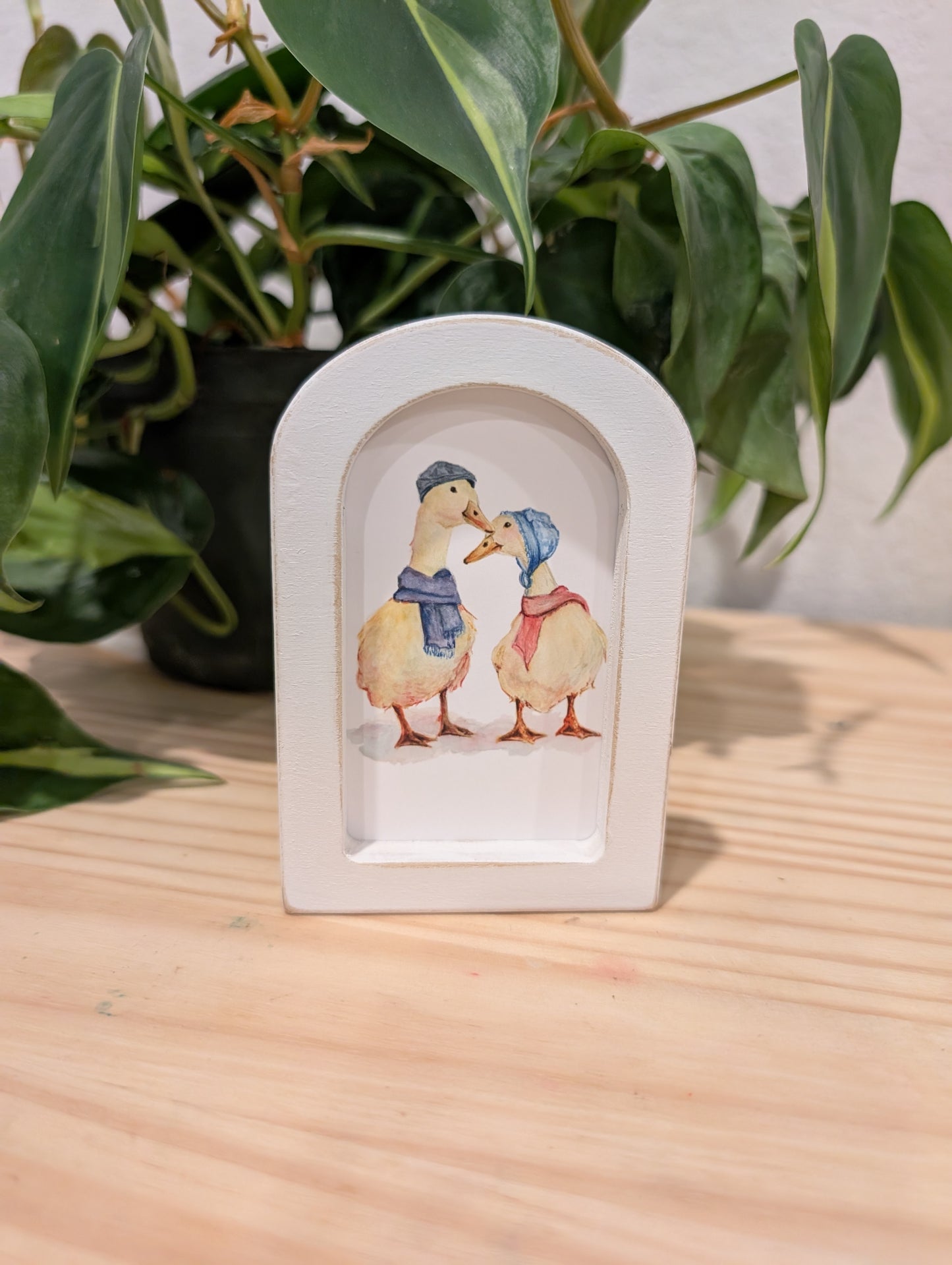 Mini Whimsical Duck Art Print - Wood Arch Frame - Lora Cavallin Art
