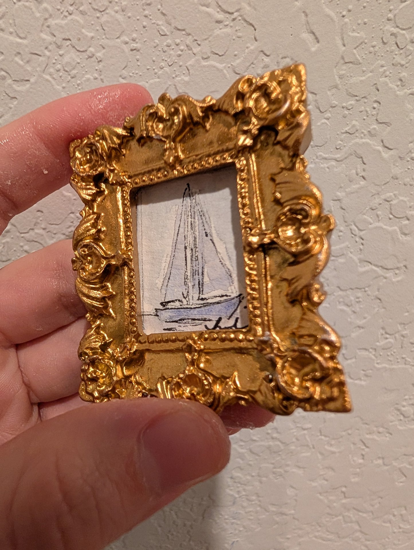 Mini Sailboat Painting - Original Watercolor Art by Lora Cavallin