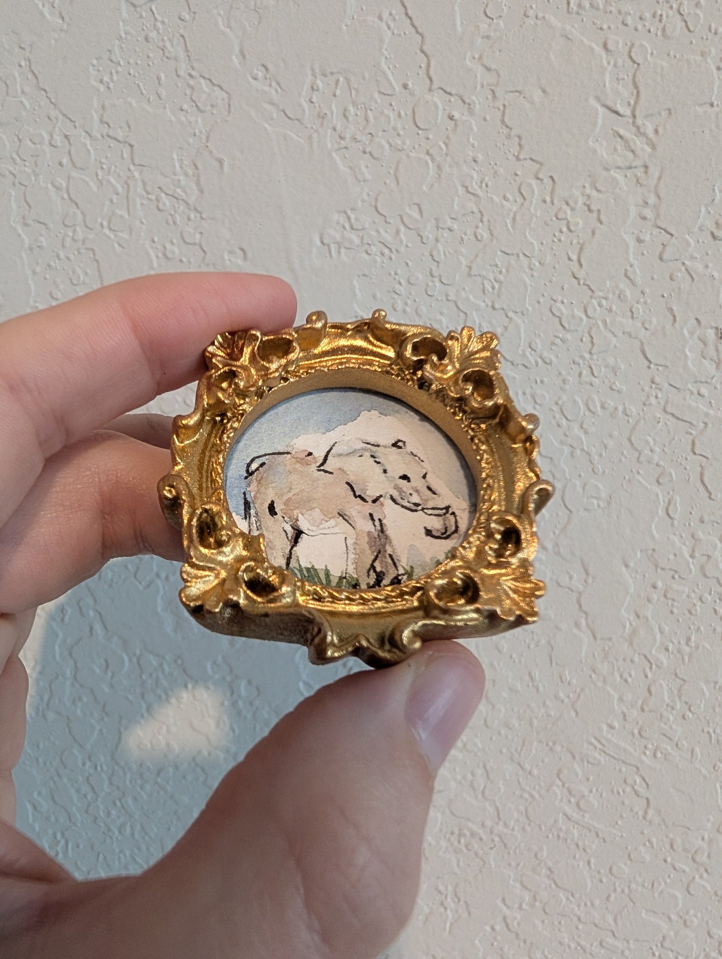 Mini Elephant Painting - Original Watercolor Art by Lora Cavallin