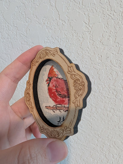 Mini Cardinal Bird Painting - Original Watercolor Art by Lora Cavallin