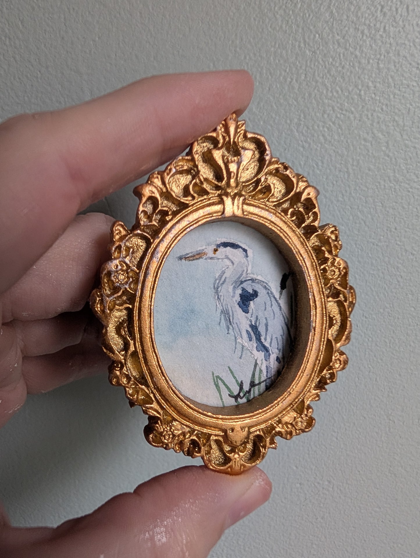 Mini Blue Heron Painting - Original Watercolor Art by Lora Cavallin