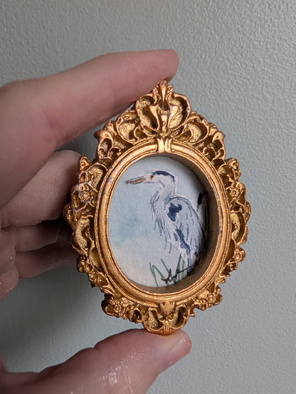 Mini Blue Heron Painting - Original Watercolor Art by Lora Cavallin