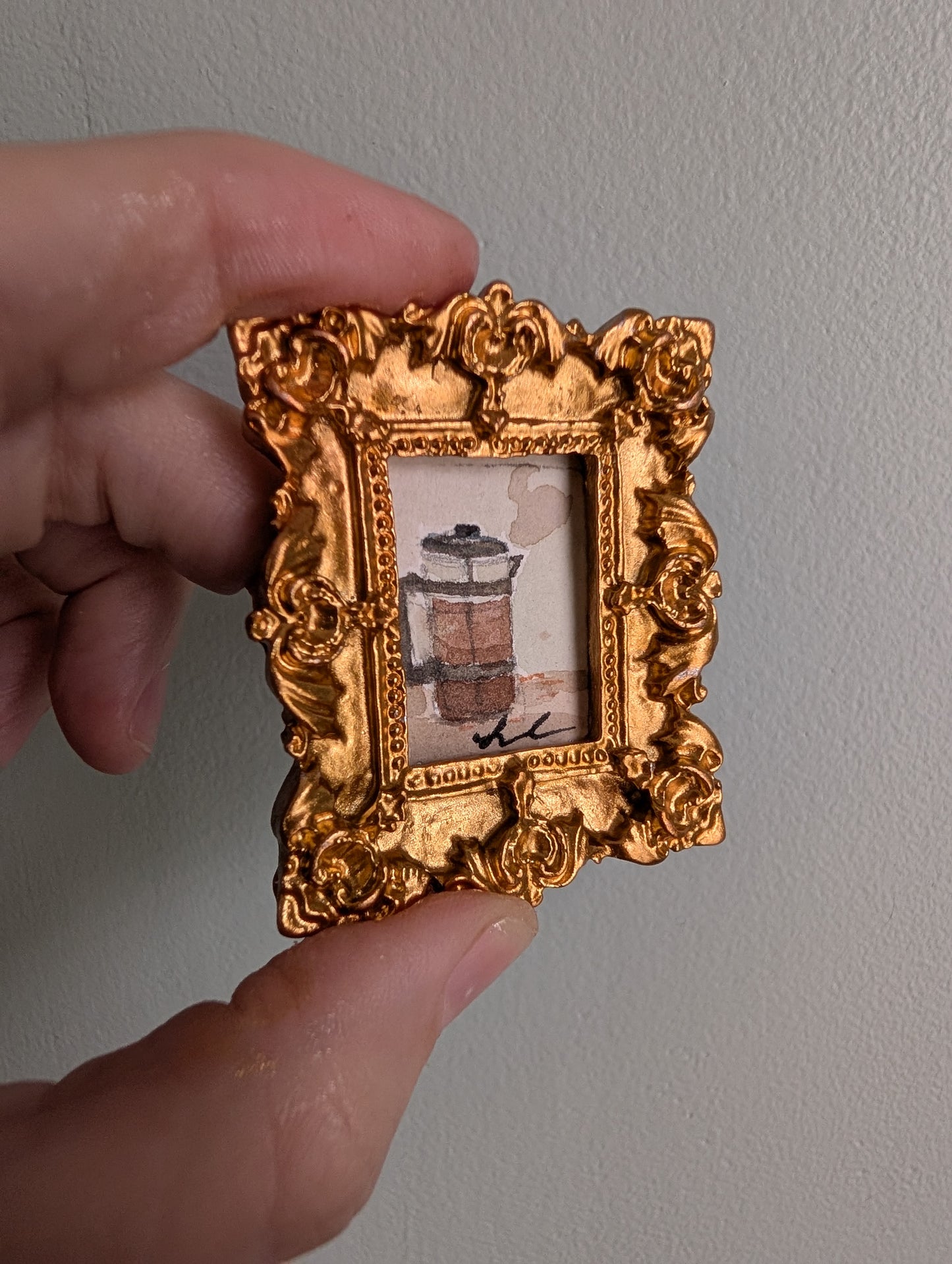 Mini French Press Coffee Maker Painting - Original Watercolor Art by Lora Cavallin