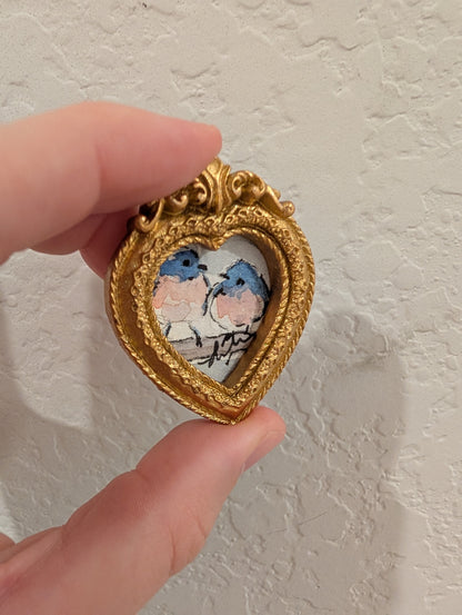 Mini Bluebirds in Love Painting - Original Watercolor Art by Lora Cavallin