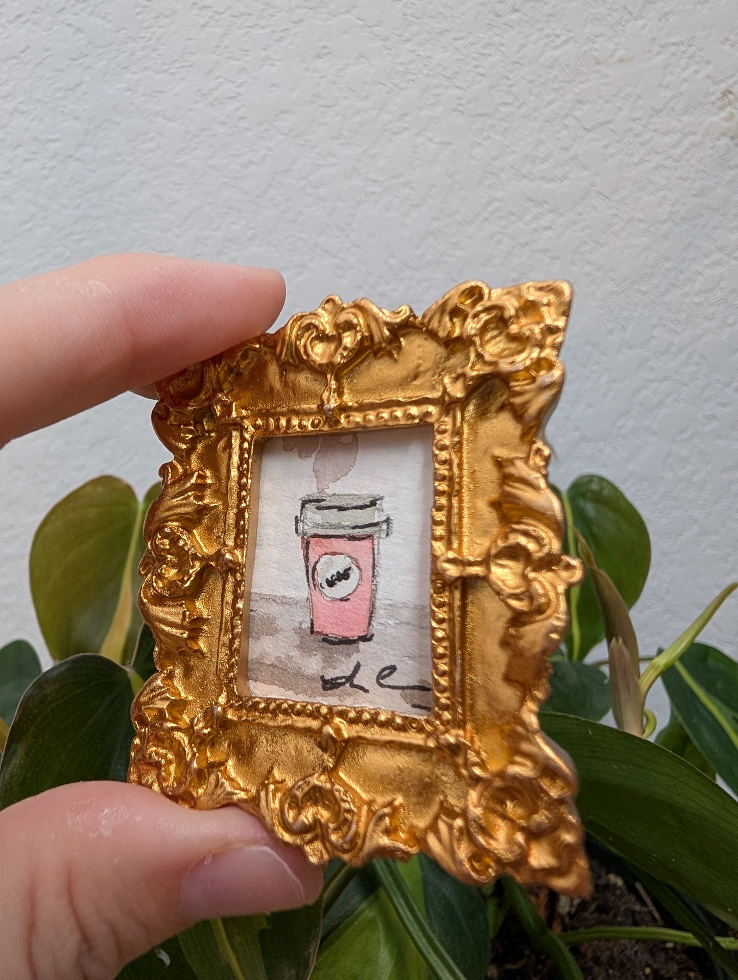 Mini Pink Coffee Cup Painting - Original Watercolor Art by Lora Cavallin