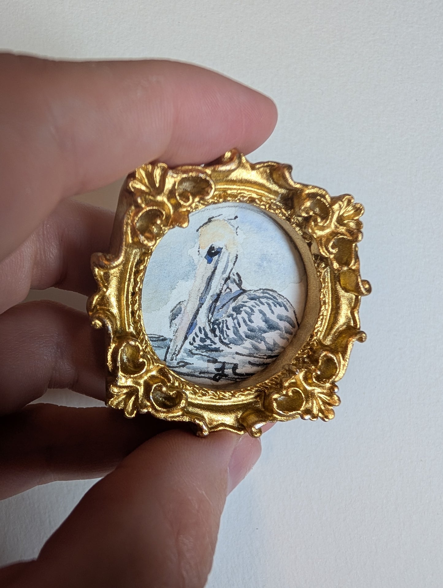 Mini Pelican Painting - Original Watercolor Art by Lora Cavallin