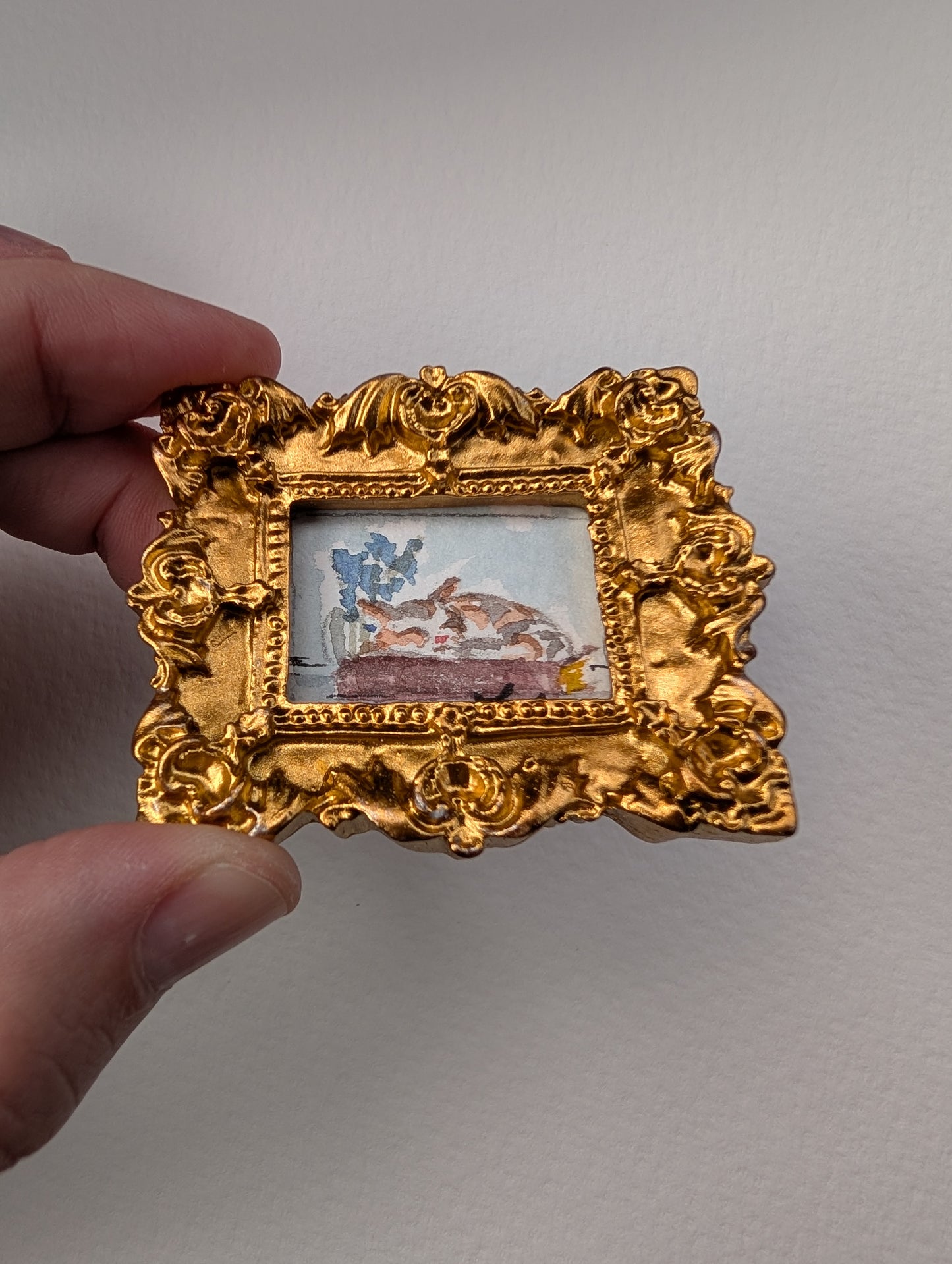 Mini Sleeping Cat Painting - Original Watercolor Art by Lora Cavallin