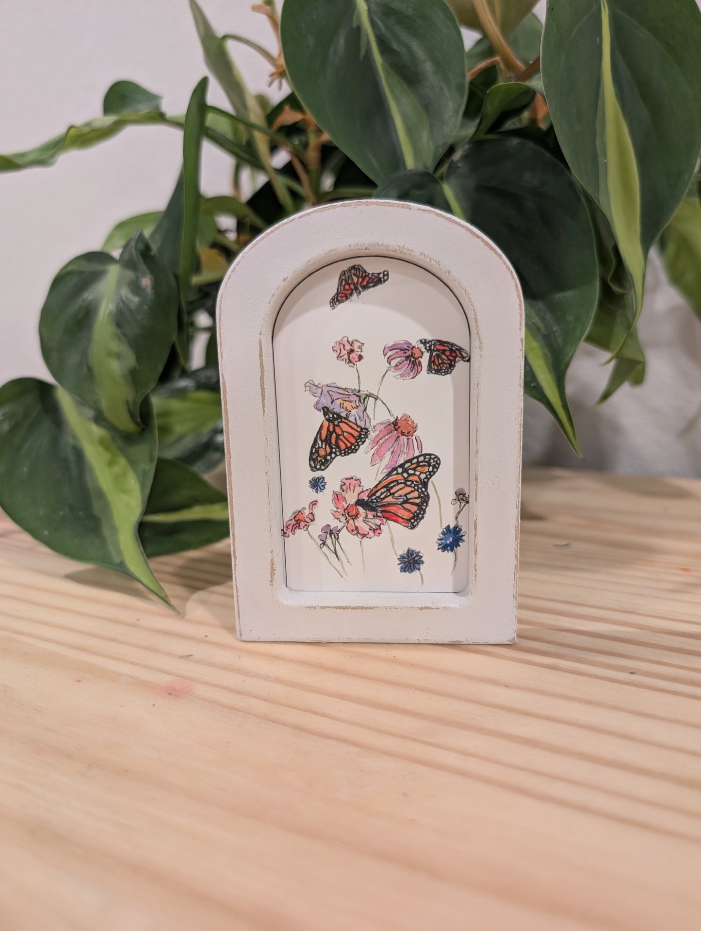 Mini Butterflies and Flowers Print - Wood Arch Frame - Lora Cavallin Art